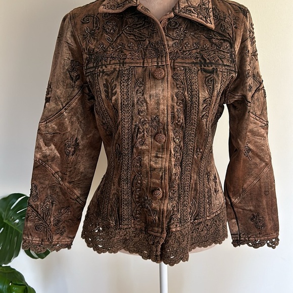Brown embroidered tapestry jacket - Picture 5 of 7
